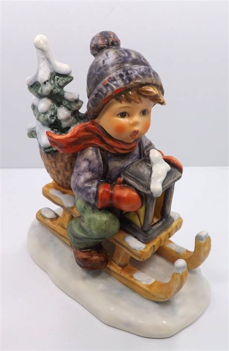  The scene depicts six characters, equipped with a large spear and a lantern, venturing into the world. . Hummel ride into christmas